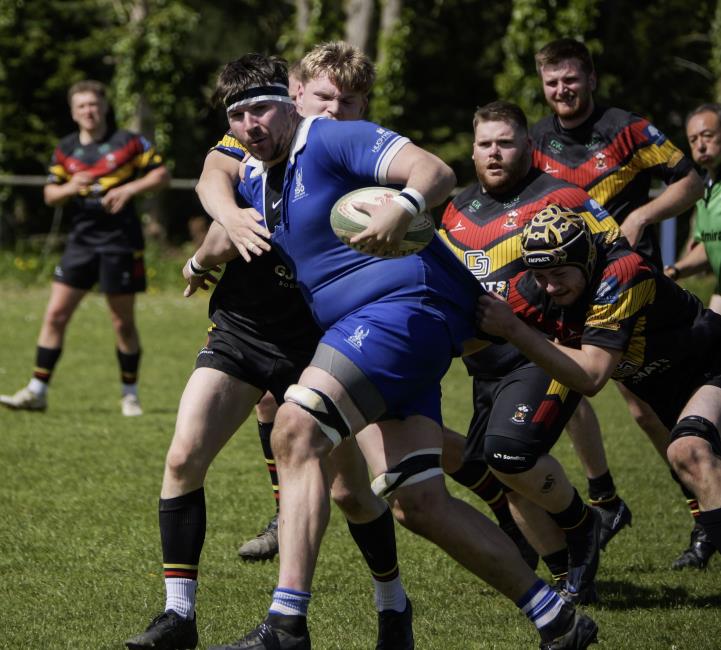 Blues skipper Karl Busch on a typical charge. Picture William John